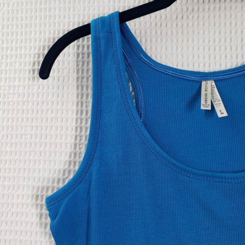 Color Story Long Layering Ribbed‎ Tank Top Womens Large Blue Y2K Scoop Neck Emo - Picture 10 of 13
